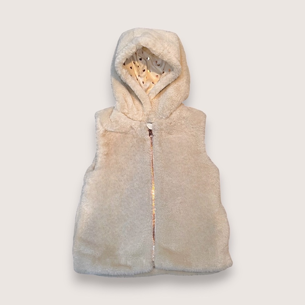H&M Girls Faux Fur Hooded Gilet Vest  Size 4-6